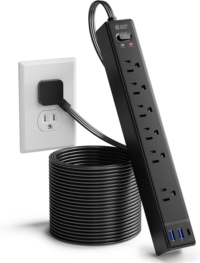 15Ft Long Extension Cord, SUPERDANNY Flat Plug Surge Protector Power Strip, 6 Outlets & 3 USB Ports, Desk Charging Station for Home Office, College Dorm Room Essentials - Image 9