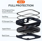2 Pack 2 in 1 Waterproof Case for Apple Watch Series 9 8 7 45mm, Straight Edge PC Front & Back Bumper with Tempered Glass Screen Protector 360 Protective Cover for iWatch (45mm, Midnight/Starlight) - Image 3