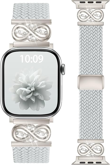 Dirrelo Braided Magnetic Stretchy Nylon Band Compatible for Apple Watch Bands Women 40/41/38/42/44/45/46/49mm, Designer Dressy Infinity Elastic Strap for iWatch Series 11 10 9 8 7 6 5 4 SE/Ultra 3 2 1 by Dirrelo