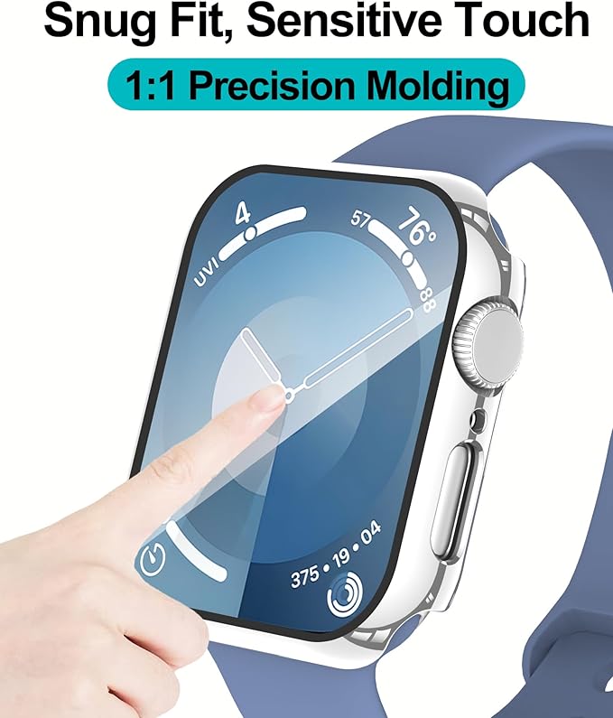 Smiling 2 Pack Case Compatible with Apple Watch SE 3 (2025)/ SE 2/ SE/Series 6/5/4 44mm with Tempered Glass Screen Protector, Hard PC Case Overall Protective Cover- 1 Black + 1 Silver - Image 5