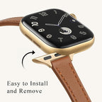 STIROLL Slim Leather Bands Compatible with Apple Watch Band 38mm 40mm 41mm 42mm(Series 11 10), Top Grain Leather Watch Thin Wristband for iWatch SE 9 8 7 6 5 4 3 2 1 (Brown Gold) - Image 3