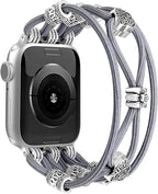 Newlibery Beaded Bracelet Compatible with Apple Watch Band 41mm 38mm 44mm 42mm 45mm 46mm 49mm Women Boho Braided Solo Loop Nylon Stretchy Dressy Strap for iWatch Serie11/10/9/8/7/6/5/4 SE 3/2/1 Ultra by Newlibery