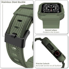 OROBAY Rugged Band Compatible with Apple Watch Band 41mm 40mm 38mm with Case, Shockproof Strap for iWatch SE3 SE2 SE Series 9/8/7/6/5/4/3/2/1 with Bumper Case Cover Men Women, Army Green - Image 4