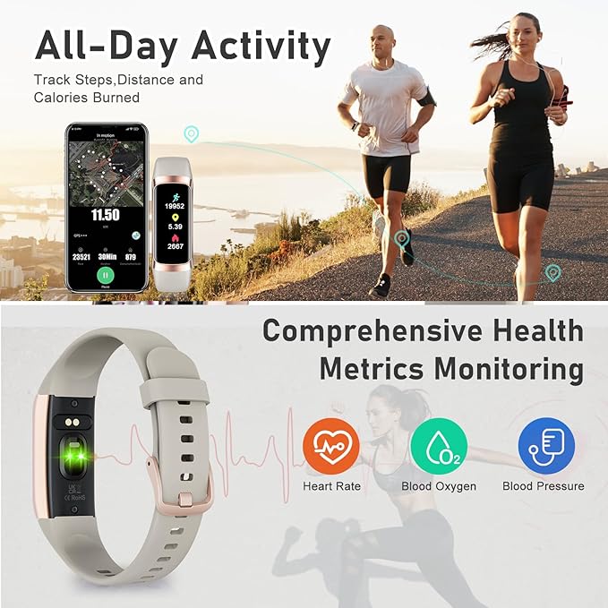 Fitness Tracker with Step Counter/Calories/Stopwatch, Activity Tracker, Health Tracker with Heart Rate Monitor, Sleep Tracker,1.10''AMOLED Touch Color Screen, Pedometer Watch for Women Men - Image 3