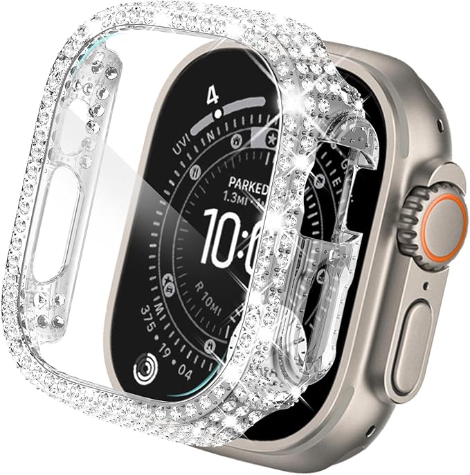 KADES Compatible with Apple Watch Ultra 3 2 1 49mm Case, Full Diamond Bling Protective Bumper with Tempered Glass Screen Protector, Luxury Sparkly Cover for Women, Clear by KADES