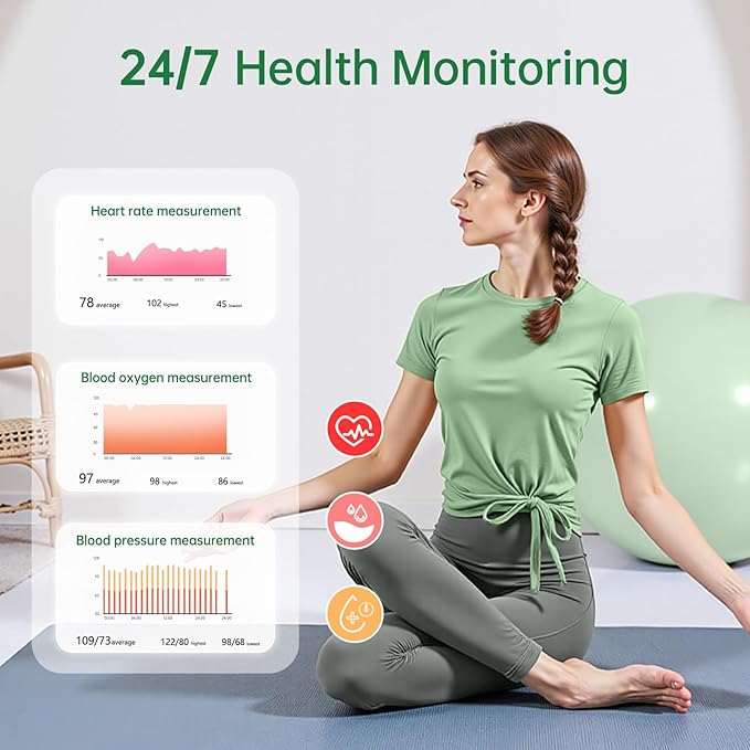 Smart Ring for Women & Men, Health Tracker Ring with Heart Rate, Blood Oxygen,Blood Pressure, IP68 Waterproof Fitness Ring, Sleep Tracker for iPhone and Android, No APP Fee (Green, 10#) - Image 6