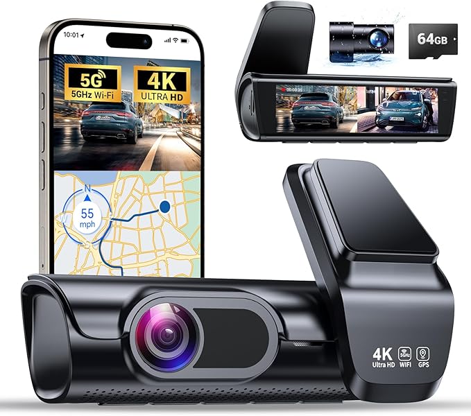 OVAMAN K600 4k Dash Cam Front and Rear, 3.59" IPS Screen, Built-in GPS 5G WiFi Dash Camera for Cars with App, UHD 2160P Night Vision Free 64G SD Card, 170° Wide Angle, HDR, 24H Parking Mode by OVAMAN