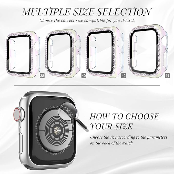 Recoppa Compatible for Apple Watch Case with Screen Protector for Apple Watch 44mm Series 6/5/4/SE, Bling Crystal Diamond Rhinestone Ultra-Thin Bumper Full Cover Protective Case for Women Girls iWatch - Image 2
