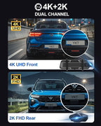 YKT 4K Mirror Dash Cam, Rear View Mirror Camera for Car with 2K Camera and 64GB Card, 10' Touch Screen Front and Rear Dashcam WiFi GPS, Night Vision, G-Sensor, Reverse Assist, 24H Parking Mode - Image 3