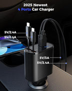 SUPERONE 4-in-1 Car Charger with Retractable Apple Cords, USB C Charger Car Adapter Compatible with iPhone 17/16/15/14/13/12/11 Pro Max Samsung Android Phones - Image 7