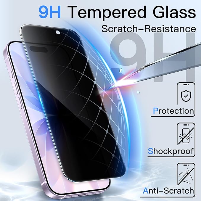 JETech Privacy Screen Protector for iPhone 17 6.3-Inch, Anti-Spy Tempered Glass Film with Easy Installation Tool, 2-Pack - Image 5