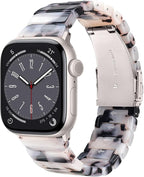 V.R.HOPE Apple Watch Band for Series 11/10/9/8/7/Ultra3 46mm 45mm 44mm 42mm 49mm Fashion Lightweight Resin Dressy Strap for Women Bracelet Compatible with iWatch 6/5/4/3/2/1/SE (Black Floral-Starlight) by VRHOPE