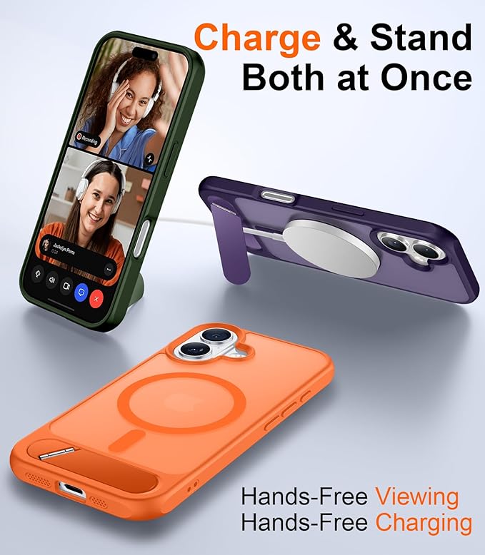 Temdan Designed for iPhone 17 Case, [Built-in Invisible Kickstand][Compatible with MagSafe][Military Grade Shockproof] Slim Translucent Matte Phone Case 6.3 inch (Orange) - Image 3