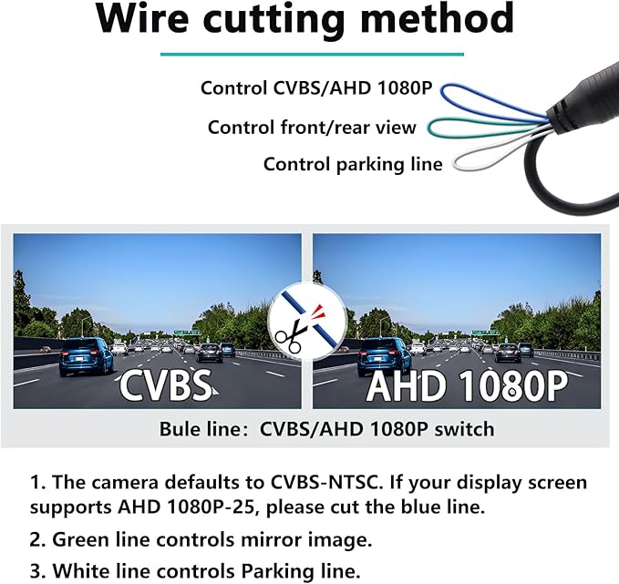 Backup Camera for Cars,Universal AHD 1080P Fisheye CCD Waterproof Wide View Angle Rear/Front View Back up Camera for HD Night Vision for Car Parking Assist Camera Reversing Parking Three Control Line - Image 3