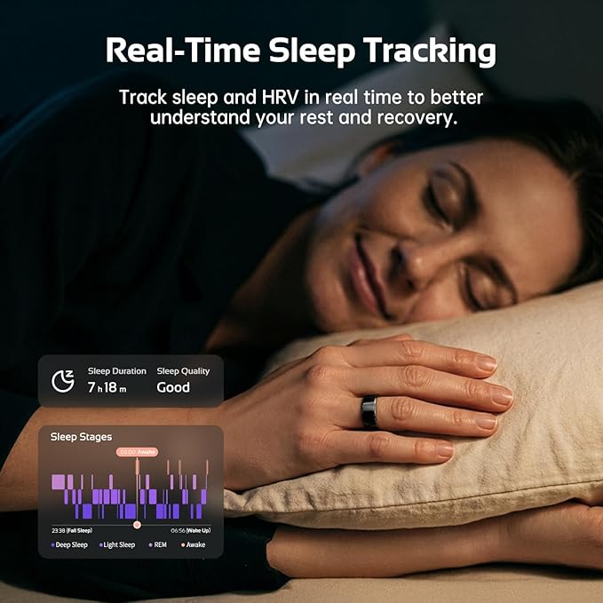 opove O Ring Smart Ring, Fitness Trackers Rings with Sleep/Stress/Heart Rate/Women's Health Monitoring, Comfortable Wearing, Up to 7 Days Using, Fitness Ring for Android & iOS, Black-Size9 - Image 6