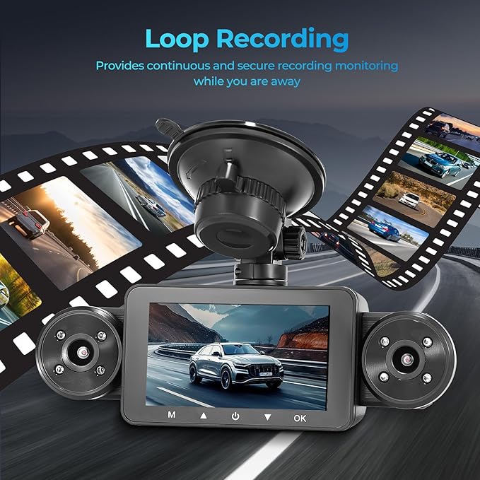 4 Channel Dash Cam 360° View, Include Front & Rear Left Right Camera Support 4 Way Recording, 32GB Card, 3” IPS Screen/Night Vision/WDR/24H Parking/G-Sensor（2G/4G/8G / 3 Split Screen (4 Channel) - Image 6