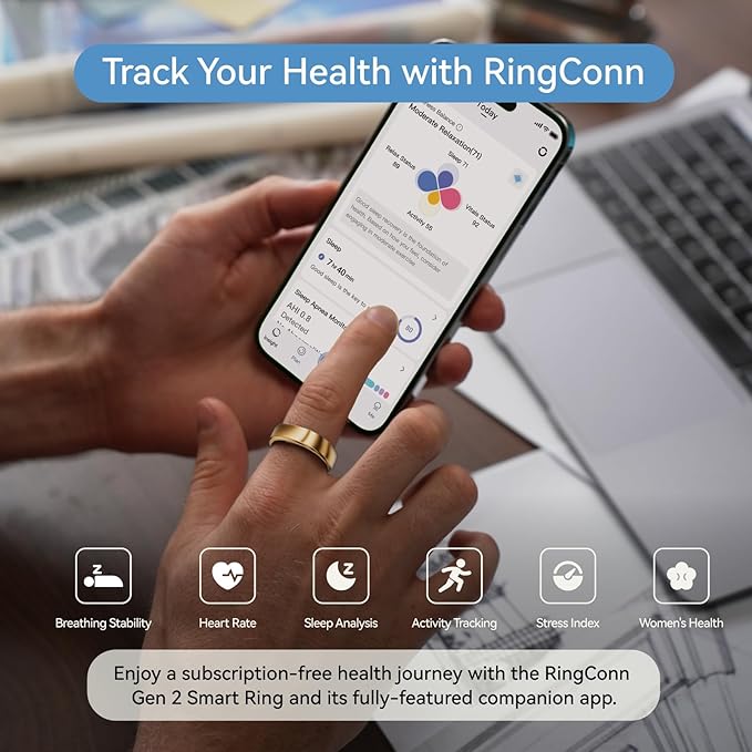 RingConn Gen 2, World’s First Smart Ring with Sleep Apnea Monitoring, No APP Subscription, 12-Day Battery Life, Stress/Heart Rate/Women's Health Tracker, Android & iOS Compatible (Rose Gold, Size 7) - Image 3