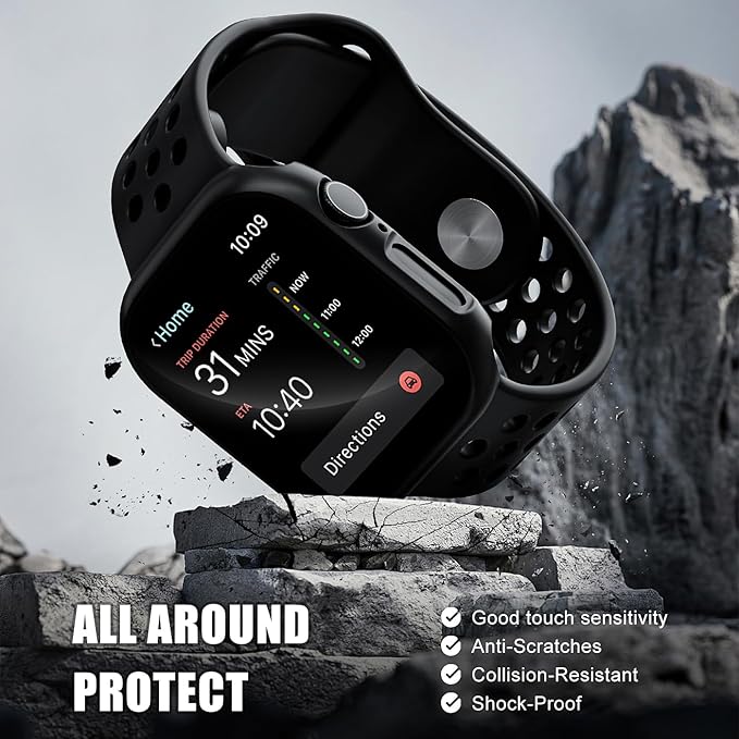 2 Pack Case for Apple Watch Screen Protector, Hard PC Case with Tempered Glass Protective Cover Guard Bumper, Slim Apple Watch Cover for iWatch Series 11 Series 10 - Black/Black 46mm - Image 4