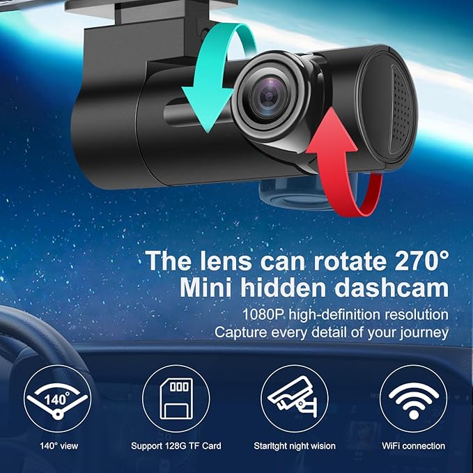 WiFi Dash Cam - Mini Dash Cam with Application Suitable for Car 1080P 140 ° Wide-Angle 24-Hour Parking Mode Car Camera Supports Up to 128GB - Image 2