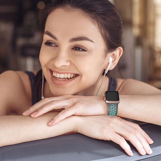 Lerobo Sport Bands Compatible with Apple Watch Band Series 9 45mm Series 11 10 46mm SE 3 2 44mm 42mm 49mm Ultra 2,Compatible for iWatch Series 8 7 6 5 4 3 2 1 SE Women Men,Soft Silicone Band Air Hole - Image 3