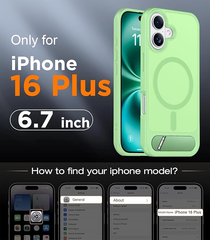 Temdan Magnetic Compatible with iPhone 16 Plus Case, [Built-in Invisible Kickstand][Compatible with MagSafe][Military Grade Shockproof] Slim Translucent Matte Phone Case for iPhone 16 Plus 6.7" - Image 2