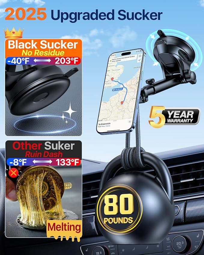 【Military-Grade】HTU for MagSafe Car Mount【Upgraded Strongest Suction】Magnetic Phone Holder Cell Stand for Dashboard Windshield Vent,Truck Cradle for iPhone 17 Pro Max 16 15 14 13 12 Tesla,Neutral Gray - Image 2