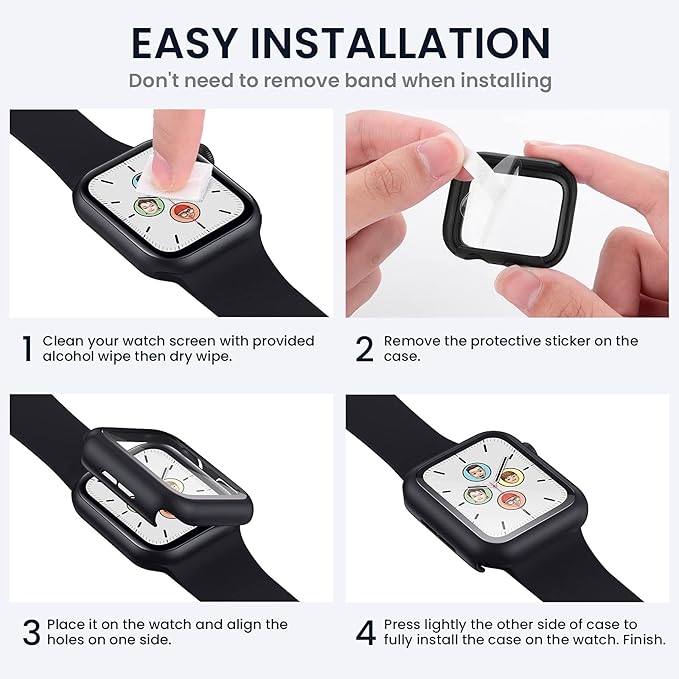 Tensea for Waterproof Apple Watch Screen Protector Case 44mm SE 3/SE 2nd Generation/SE/Series 6/5/4 Accessories, iWatch Protective PC Face Cover with Tempered Glass Film for Women Men, 44 mm - Image 7
