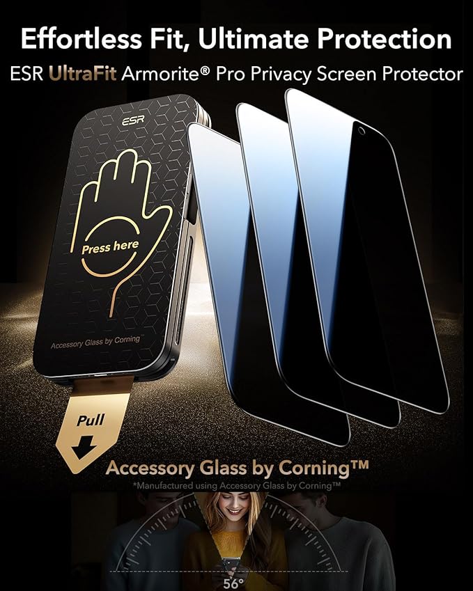ESR Accessory Glass by Corning™ 3 Pack 9H+ Glass for iPhone 16/15 Privacy Screen Protector, Military Grade Shatterproof & Durable with UltraFit Tray - Image 2
