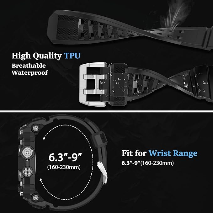 SUPLINK Rugged Case with Sport Band for 44mm Apple Watch Bands for Men, Compatible with Apple Watch Series SE 3/SE 2/SE/6 5 4, Protective Bumper Cover for iWatch Bands (Black) - Image 6