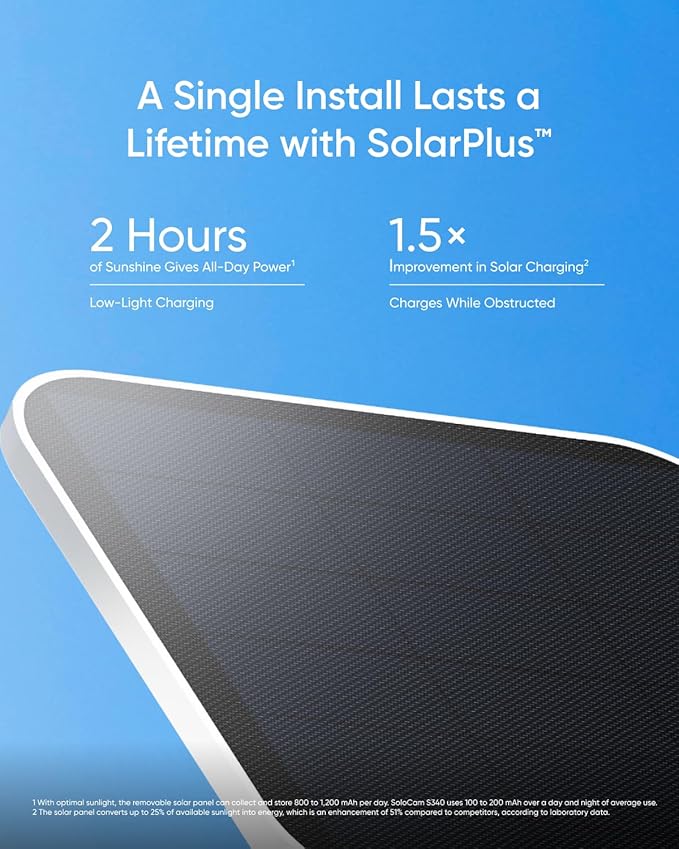 eufy Security SoloCam S340, Solar Security Cameras Wireless Outdoor, Cameras for Home Security, 360° Pan & Tilt Surveillance, No Blind Spots, 2.4 GHz Wi-Fi, No Monthly Fee, HomeBase S380 Compatible - Image 3