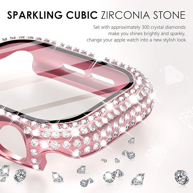 Surace Compatible with Apple Watch Series 11 Series 10 Case, 300 Crystal Diamonds with Screen Protector Overall Protective Case Face Cover Bling Bumper Case for Apple Watch 10 11 42mm, Pink - Image 2