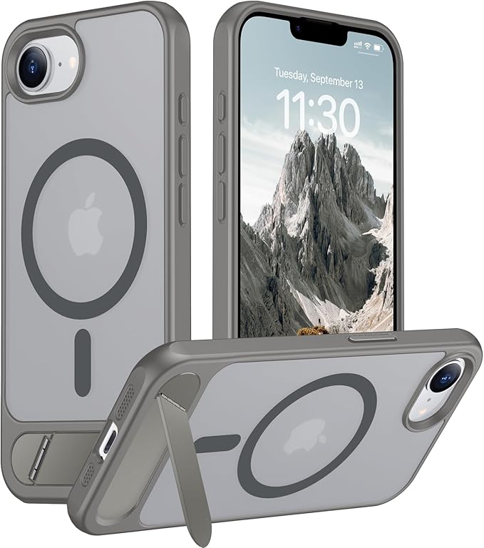 Temdan Magnetic Compatible with iPhone 16E Case, [Built-in Invisible Kickstand][Compatible with MagSafe][Military Grade Shockproof] Slim Translucent Matte Case for iPhone 16E 6.1" 2025 by Temdan