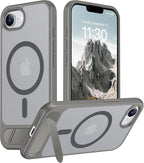 Temdan Magnetic Compatible with iPhone 16E Case, [Built-in Invisible Kickstand][Compatible with MagSafe][Military Grade Shockproof] Slim Translucent Matte Case for iPhone 16E 6.1" 2025 by Temdan