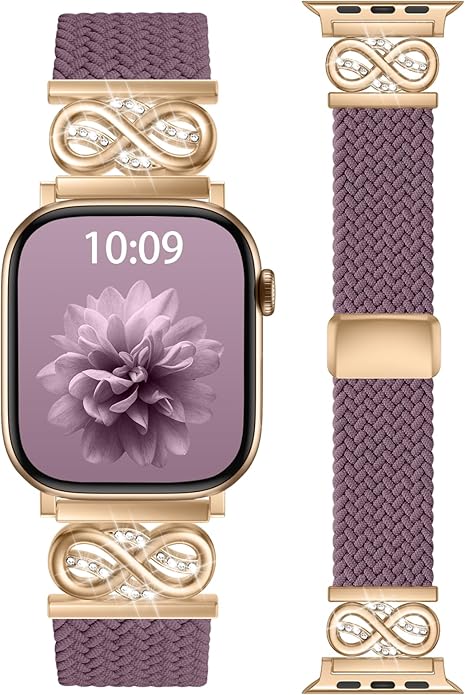 Dirrelo Braided Magnetic Stretchy Nylon Band Compatible for Apple Watch Bands Women 40/41/38/42/44/45/46/49mm, Designer Dressy Infinity Elastic Strap for iWatch Series 11 10 9 8 7 6 5 4 SE/Ultra 3 2 1 by Dirrelo