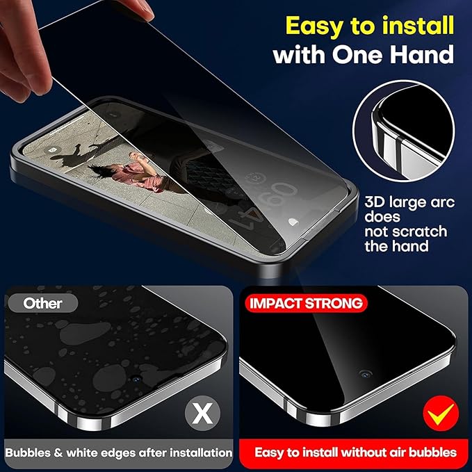 ImpactStrong Anti-Spy Privacy Screen Protector for iPhone 17 (6.3-Inch), 9H Tempered Glass, Shatter-Resistant, Anti-Scratch, Easy Install Kit, Case Friendly, 2-Pack - Image 2