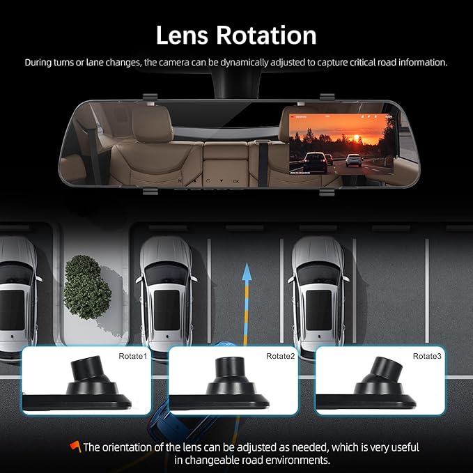 Mirror Dash Cam Front and Rear Dash Car Camera 4 inch 1080P IPS Screen Rear View Mirror Dash Cam Mount with Loop Recording Motion Detection Reverse Assistance - Image 8