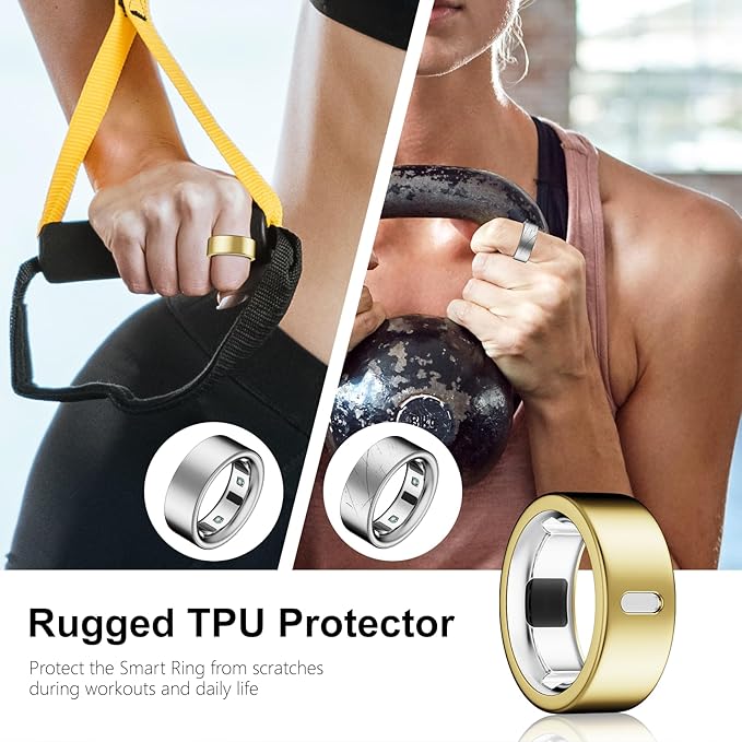 Cover Compatible for Oura Ring Gen 4/Gen 3 Horizon/Gen 3 Heritage,(NOT Compatible with Oura Ring 4-Ceramic), Charging Directly,Rugged TPU Finger Protector for Workout Women Men-Gold+Gold-Size 12 - Image 5