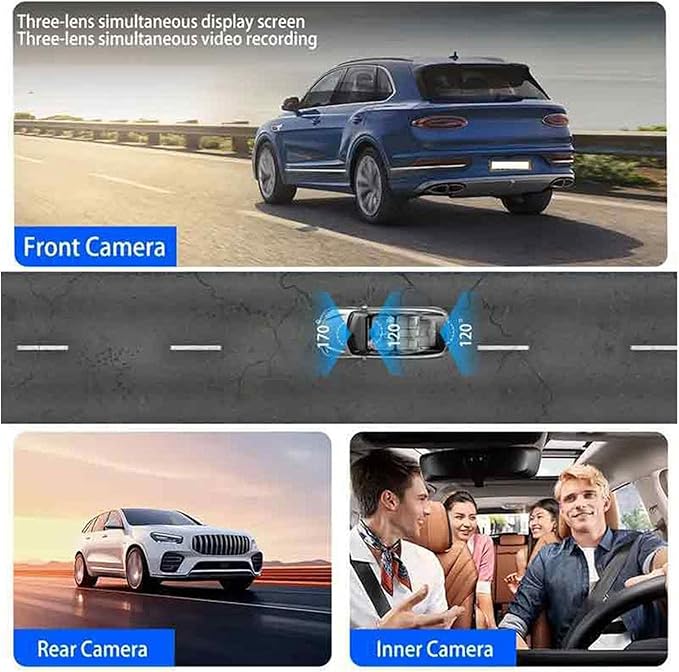 XUMIUZIY 1080P Dash Cam Front Rear Inside Car Camera, Triple Car Camera with 3 Lens 170° Wide Angle 2.7 Inch Display Night 24H Parking Mode Type C Port for Driving Safety - Image 4