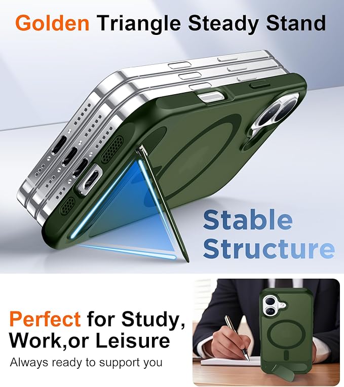 Temdan Designed for iPhone 17 Case, [Built-in Invisible Kickstand][Compatible with MagSafe][Military Grade Shockproof] Slim Translucent Matte Phone Case 6.3 inch (Green) - Image 5