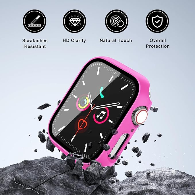 Hard Case for Apple Watch Series 9 Series 7 8 45mm [Full Protection], Built-in Screen Protector [Touch Sensitive] Slim Bumper Cover for iWatch S9/S8/S7 Accessories 45mm, Rose Red - Image 3