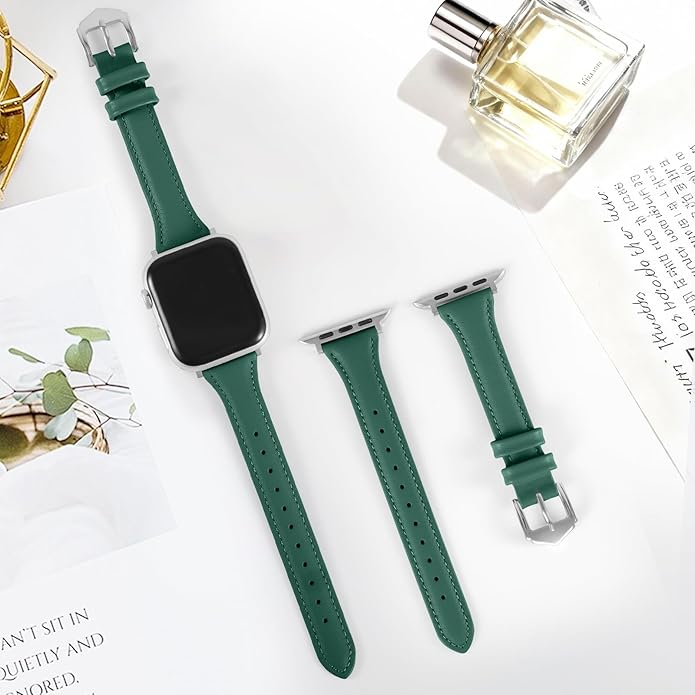 Slim Genuine Nappa Leather Bands Compatible with Apple Watch Band 38mm 40mm 41mm 42mm 44mm 45mm 46mm Women, Sweatproof Ultra Soft Leather Replacement Straps for iWatch Ultra/SE/1/2/3/4/5/6/7/8/9/10/11 - Image 4