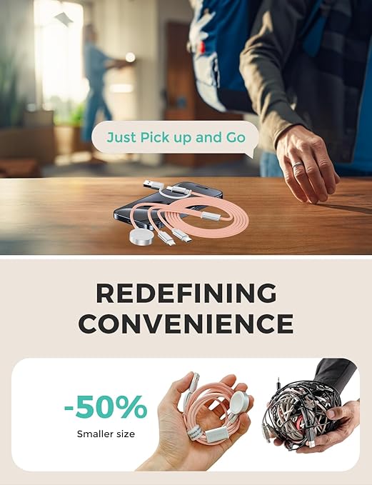 Travel Essentials,3 in 2 USB C Cable for Apple Watch Charger,iPhone Charger,Multi Charging Cable,Cruise Vacation Camping Essentials,Portable for iWatch Series 11-2/Ultra/SE & iPhone 17-12,Car,Pink - Image 6