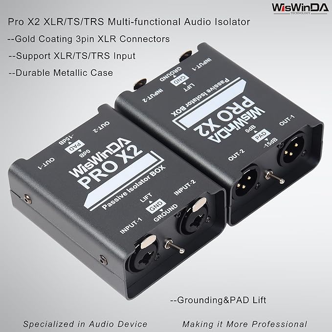 2Channels XLR/TS/TRS Passive Hum Eliminator Box for Audio Equipments Ground Loop Isolator Noise Filter for Different Audio Systems Using (WDISO-Pro X2) - Image 2