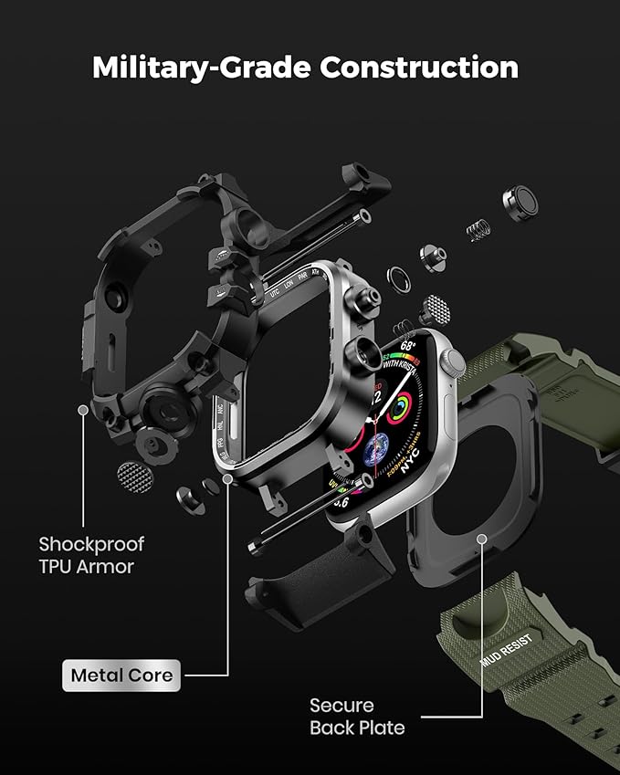 amBand Rugged Case with Band for Apple Watch 44mm, Compatible with iWatch Series SE 3/SE 2nd Generation/SE/6/5/4, Military Grade Shockproof Bumper Cover, Tactical Band for Men, Army Green - Image 5