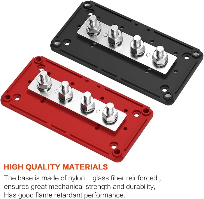 2pcs 300A Bus Bar Brass Power Distribution Block 4 3/8 inch (M10) Studs Busbar Positive Negative Ground Terminal Block Junction Block Buss Bar with Cover for Marine Car RV Boat Solar - Image 3