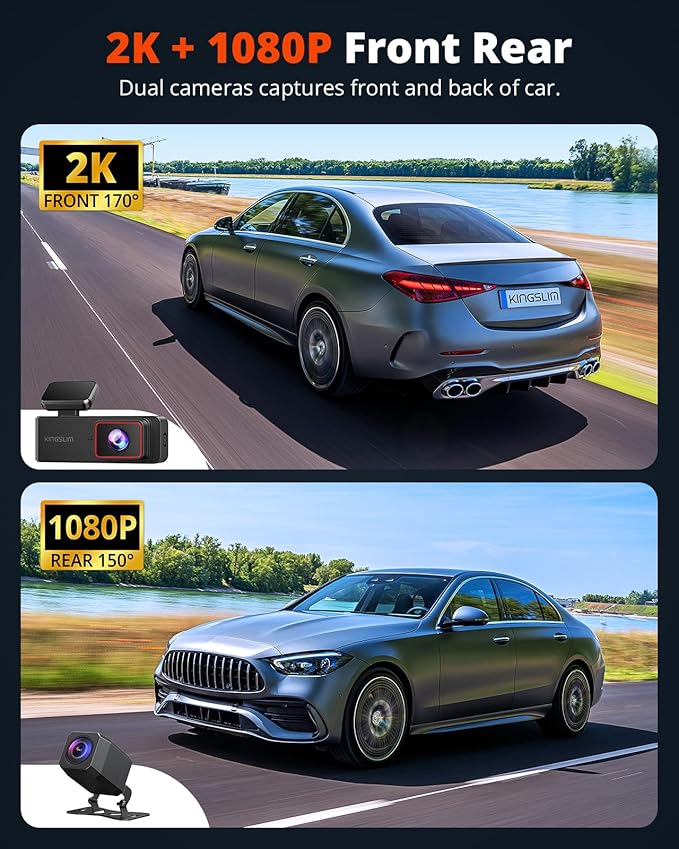 Wireless Dash Cam Front and Rear 2K, WiFi APP Dash Camera for Cars with 1.5'' Screen, Mini Dashcam Front and Back Support G-Sensor/Time Lapse 2 Kinds Parking Monitor - Image 3