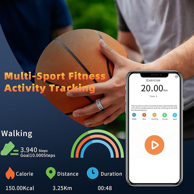 Smart Ring Health Ring - Smart Rings for Women Men, Fitness Tracker Ring with LED Display Screen, Sleep Tracker Ring Compatible with iOS/Android Activity Tracker/Heart Rate/SpO2/Sleep/Step - Image 4