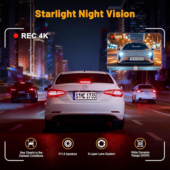 3 Channel 4K Dash Cam Front and Rear Inside, Wide-Angle 360 Camera for Car with 64GB Card Included, Durable Material Dash Camera with Loop Recording, Night Vision, G-Sensor, 5GHz WiFi, 24Hr Parking - Image 7