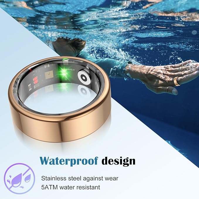 Smart Health Ring for Women Men,Fitness Tracker Smart Ring with Heart Rate,Sleep Monitor,Blood Oxygen,Steps,IP68 Waterproof Up to 5-7 Days Battery Life for iOS Android,No App Fee(Rose Gold,12) - Image 5