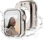 [2 in 1] Waterproof Bling Case Compatible for Apple Watch 40mm Series 6/5/4/SE with Tempered Glass Screen Protector, Women Glitter Diamond Rhinestone Bumper 360 Protective Hard PC Cover for iWatch by Recoppa